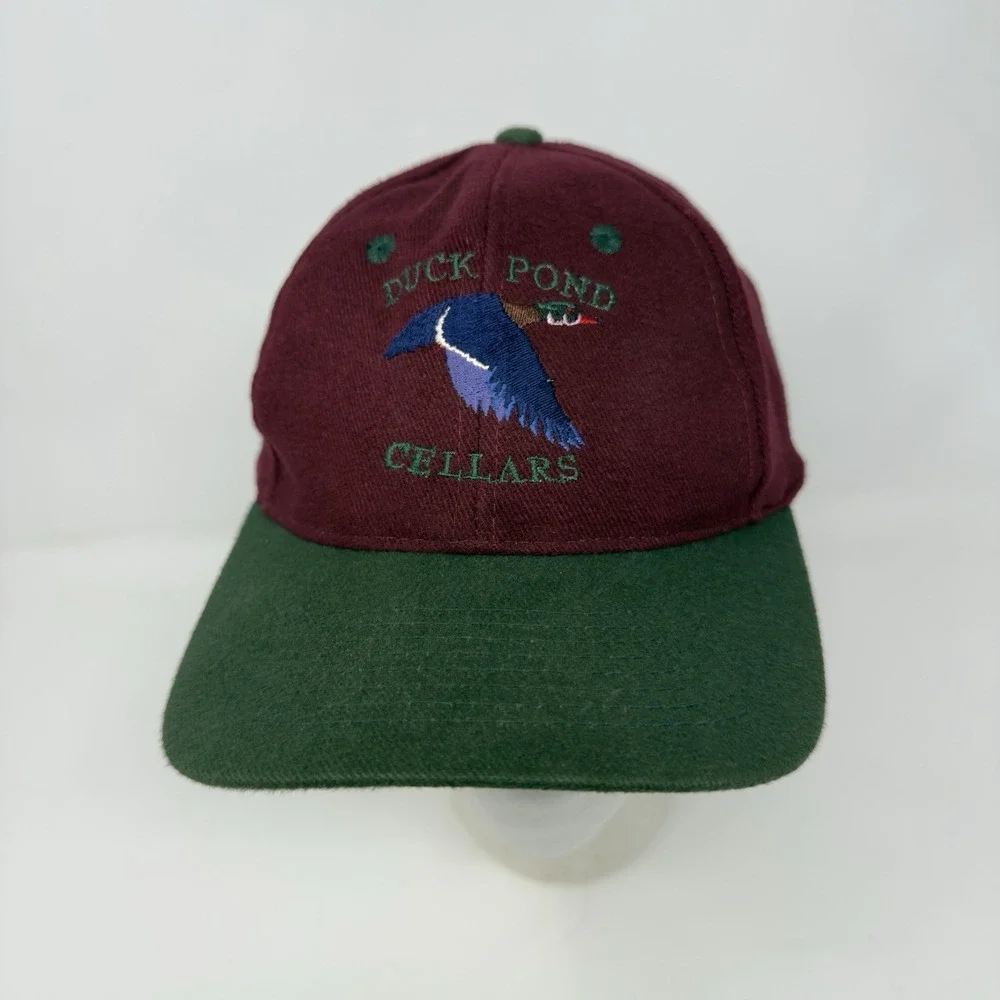 Vtg Duck Pond Cellars Merlo & Green Embroidered Duck Baseball Hat Cap Adjustable